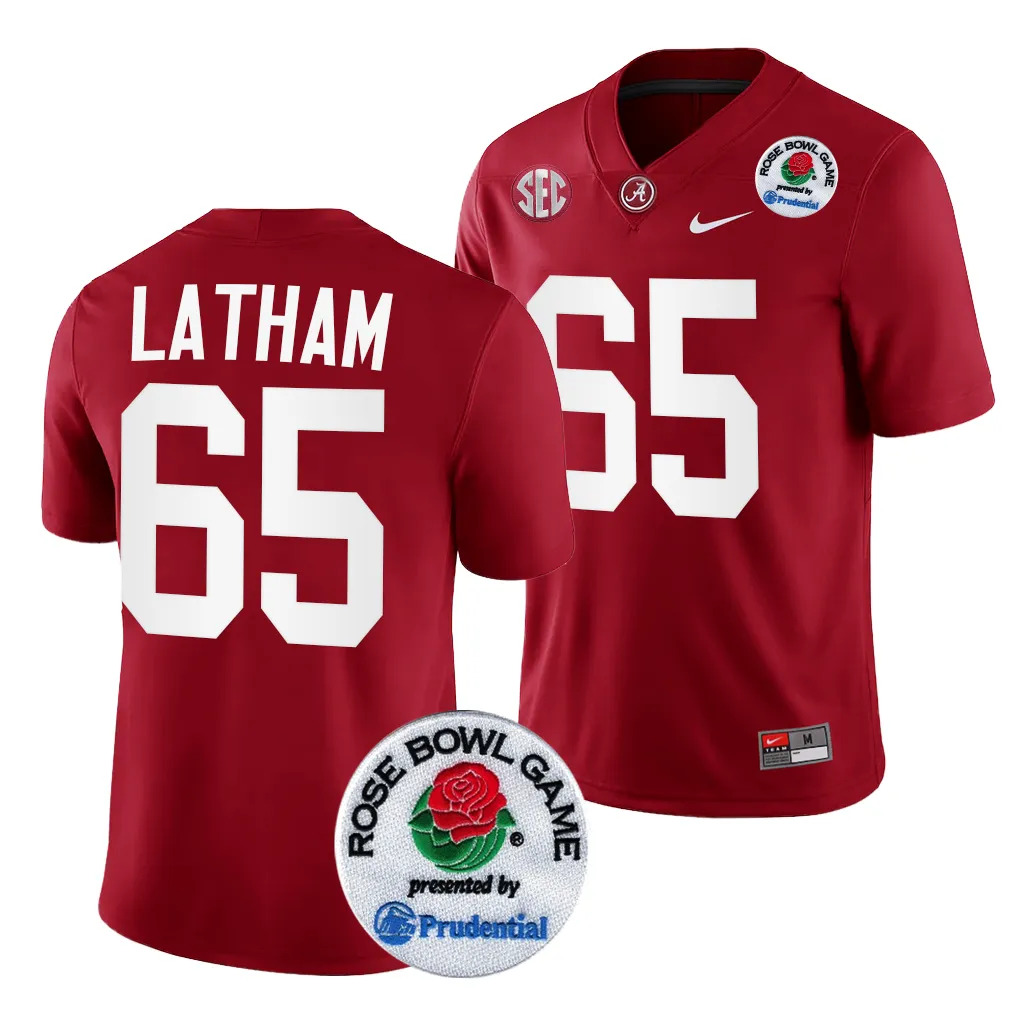 Men's Alabama Crimson Tide JC Latham #65 Crimson 2024 Rose Bowl Playoff NCAA College Football Jersey